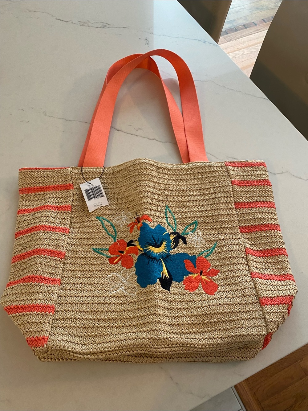 Vera Bradley NWT Straw Tote Rain Forest Lily Coral Vacation Beach Tropical